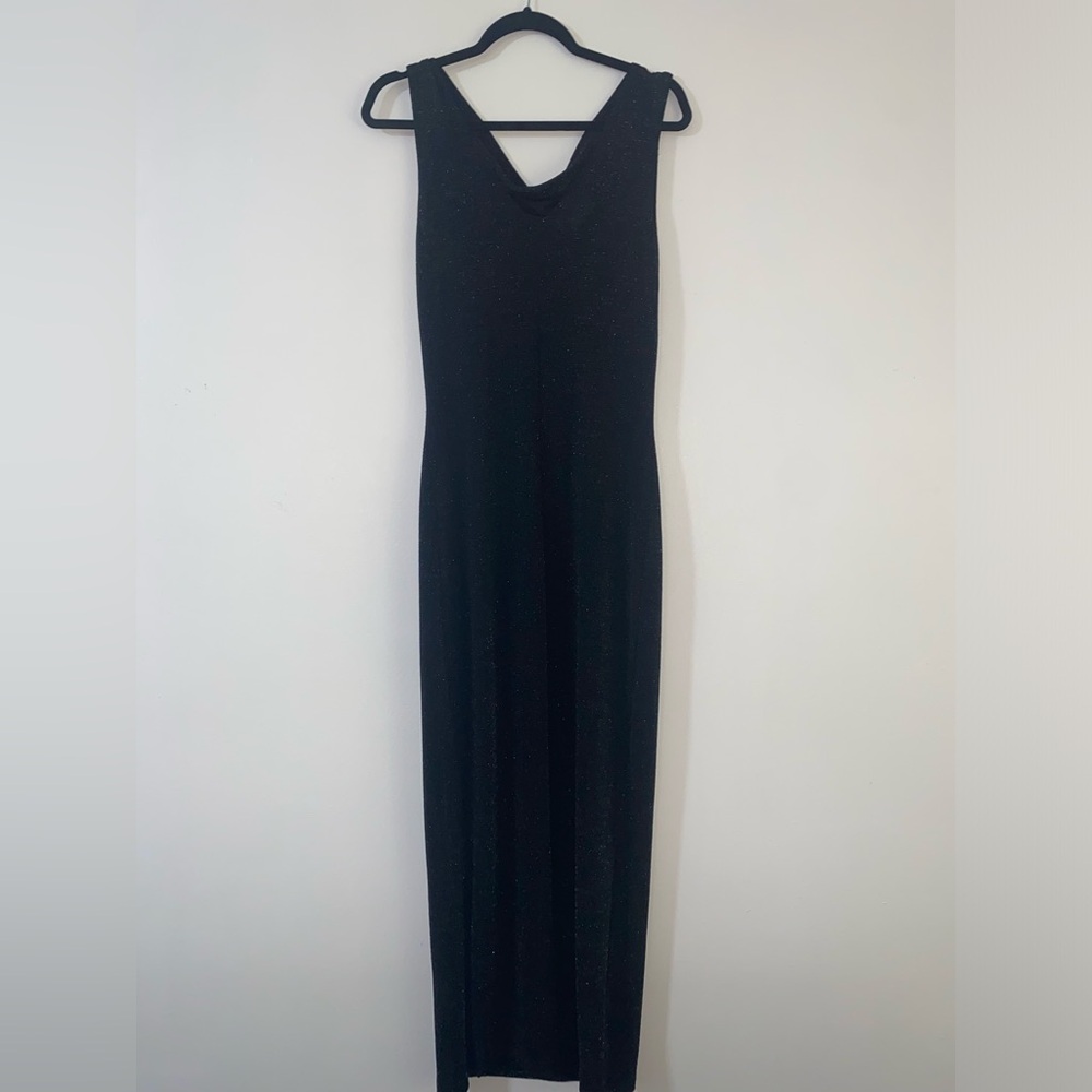 Sparkly Black Scoop Neck Maxi Dress
